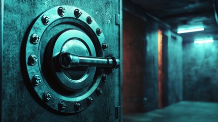 Fototapete - Security risks and vulnerabilities in a high-security vault environment realistic image industrial space dramatic lighting