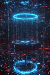 Poster - Futuristic Digital Space with Holographic Elements and Light Patterns