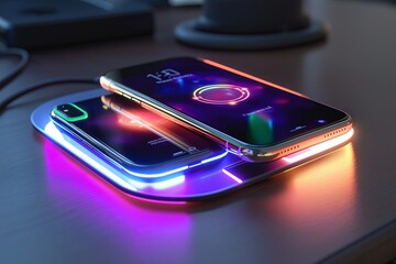 Poster - A wireless charging pad with a glowing animation as it powers multiple devices