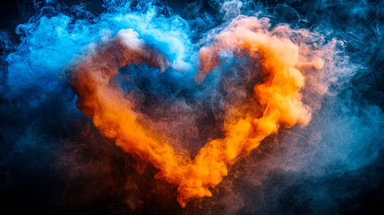 Wall Mural - Multi-colored smoke in the shape of heart on dark background