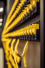 Poster - Close-up View of Yellow Cable Connectors on Black Control Panel
