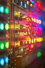 Poster - Colorful Abstract Image of Cables and Lights in Server Room