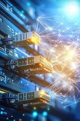 Poster - Advanced Data Network with Server Cables and Connections Illuminated
