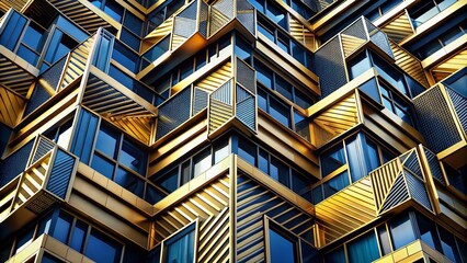 Aufkleber - Dynamic Abstract Architectural Design Featuring Bold Golden and Navy Blue Geometric Shapes in a Layered Modern Pattern for Contemporary Interior Spaces