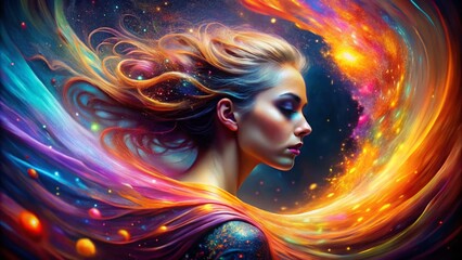 Aufkleber - Dynamic Swirl of Vibrant Colors and Glowing Particles Creating an Abstract Composition Filled with Energy and Movement for Stock Photography Use