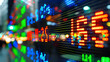 © Zyariss - Blurred stock market display with vibrant, dynamic data.  City lights visible in the background..