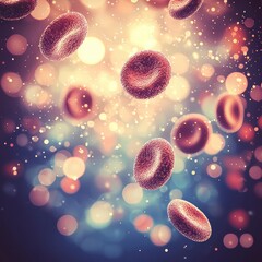 Poster - Abstract depiction of red blood cells with colorful bokeh background