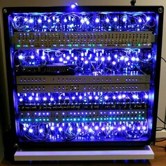 Poster - Modern Electronic Circuit Board Setup with Blue LED Lights