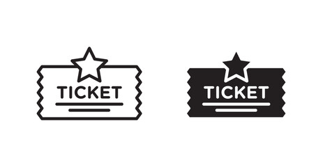 Wall Mural - Ticket stub outlined and solid icon vector collection.