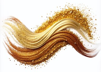 Aufkleber - Elegant Double Exposure of Gold Bronze Glitter Brushstroke Waves on White Background for Artistic and Contemporary Decor