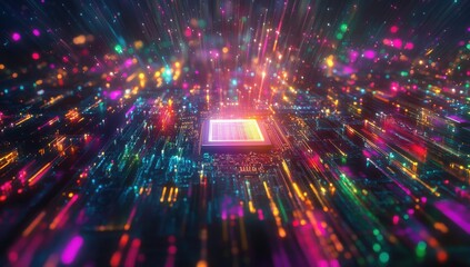 Poster - Vibrant Digital Explosion with Colorful Lights and Data Flowing Abstract Background of Technology and Innovation