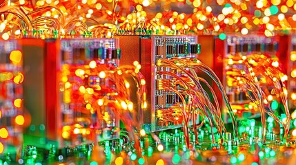 Poster - Abstract Close-up of Colorful Lights and Circuitry in Fiber Optics