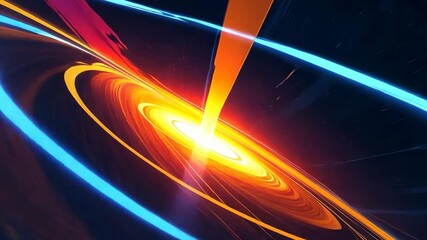 Wall Mural - Video footage of bright, glowing center with swirling, colorful rings and beams of light, resembling a black hole or cosmic event