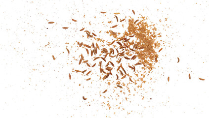 Wall Mural - Ground and seeds cumin scattered,  caraway isolated on white, clipping