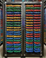 Poster - Colorful Network Cables Organized in Server Rack for Data Center