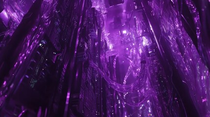 Poster - Abstract View of High-Tech Circuit Boards and Wires in Purple Light