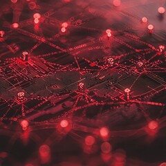 Poster - Digital Network Connection with Red Lines and Abstract Nodes