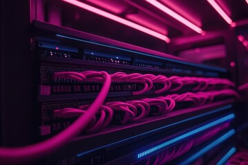 Poster - Abstract Technology Background with Pink and Blue Neon Lights