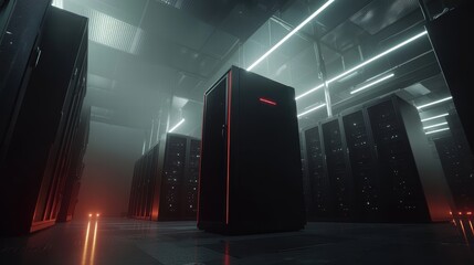 Poster - Futuristic Data Center with Server Racks and Ambient Lighting