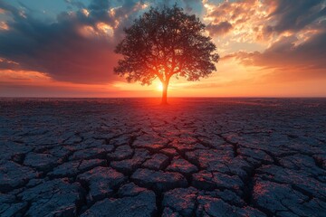 Dry soil in a drought season, fractured earth, desiccated land, and arid ground affected by desert climate change.