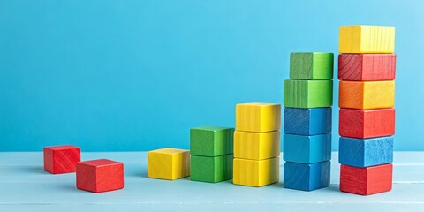 Poster - A stack of wooden blocks in various colors, with one block missing