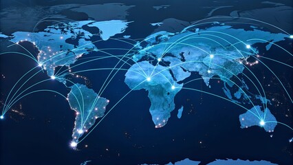 Poster - A blue and white globe with many lines and dots on it
