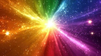 Wall Mural - Chromatic burst with flowing ribbons of light creating a neon spectrum