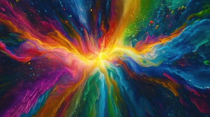 Wall Mural - Chromatic burst with flowing ribbons of light creating a neon spectrum