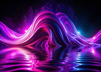 Aufkleber - Fluid Blur Neon Light Abstract in Purple and Pink - Wavy Swirl Lines on Black Background for Trippy Flyers, Posters, and NFT Designs