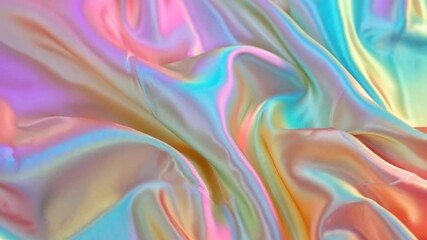 Poster - Holographic iridescent abstract shiny fabric background. Neon gradient. Silk or satin cloth. Reflective metallic surface