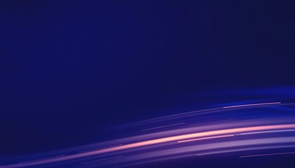 Fototapete - Abstract image featuring dynamic curved light trails in shades of blue/ purple and pink against a dark background. Suggests motion speed and technological advancement.