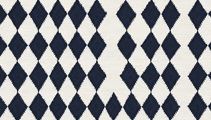 Poster - Navy Blue Diamond Pattern Textile Fabric Upholstery Design on an offwhite background. The design is woven or embroidered creating a tactile feel.