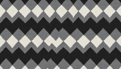 Poster - Abstract Geometric Ikat Pattern Gray Black White Diamond Zigzags. Ikat style. Elegant and modern.