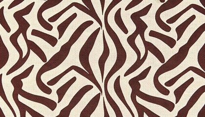 Poster - Closeup of a textured fabric with Abstract Zebra Print Fabric Texture Brown Beige Canvas. Brown stripes on a beige canvas background. The design is stylized and not photorealistic.