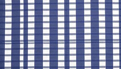 Poster - Closeup of a woven fabric with a blue and white checkered gingham pattern. The texture is clearly visible showing the interlacing threads. The pattern is regular and consistent.
