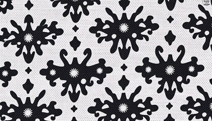 Poster - Black and White Abstract Floral Textile Pattern Design.A repeating seamless pattern featuring stylized black floral motifs on a textured white background.
