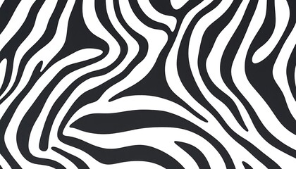 Poster - Abstract Zebra Stripes Black and white abstract background featuring wavy zebralike stripes. The design is bold with contrasting colors and organic lines creating a visually dynamic pattern.