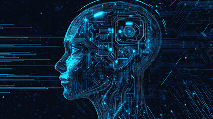 Poster - artificial intelligence with circuit electric line style. digital futuristic machine learning design