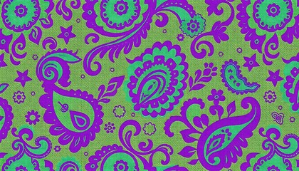 Poster - Purple Green Paisley Floral Textile Pattern Design Background. The design is ornate and repetitive.