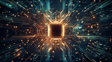 Poster - artificial intelligence with circuit electric line style. digital futuristic machine learning design