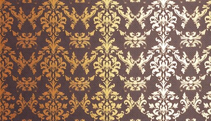 Poster - Elegant Gold and Brown Damask Wallpaper Texture Design Pattern on a brown background. Intricate floral and leaf motifs create a luxurious textured wallpaper design.