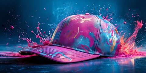 Poster - A colorful cap splashed with vibrant paint, creating an artistic visual effect.