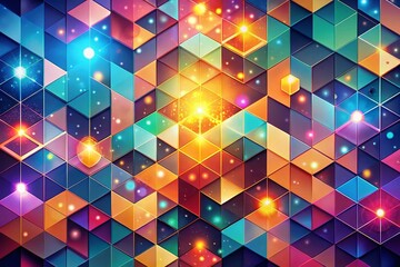 Aufkleber - isometric geometric shapes in bokeh effect – modern abstract art background featuring vibrant colors