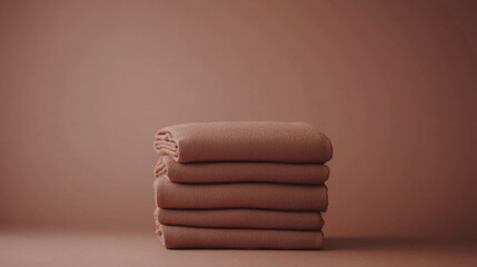 Aufkleber - Soft, luxurious towels in rich mocha mousse tones are neatly arranged, creating a cozy, stylish atmosphere perfect for relaxation