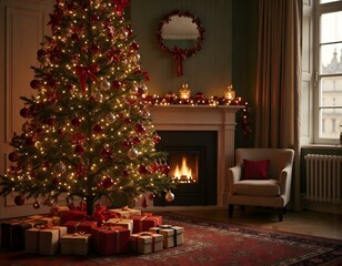 Wall Mural - Christmas decoration. Christmas tree at home