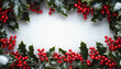 © Khanthavone - Festive Holly Berries & Leaves Christmas Border: Holiday Background