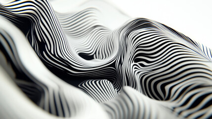 Poster - Elegant abstract design featuring monochrome wavy fine lines intertwined against a white background