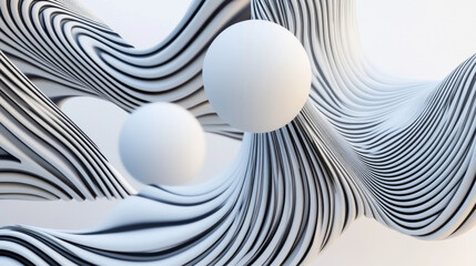 Poster - Elegant abstract design featuring monochrome wavy fine lines intertwined against a white background