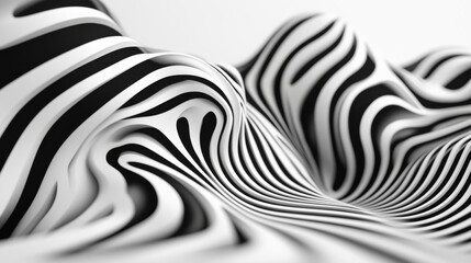 Poster - Elegant abstract design featuring monochrome wavy fine lines intertwined against a white background