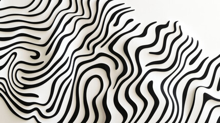Poster - Elegant abstract design featuring monochrome wavy fine lines intertwined against a white background